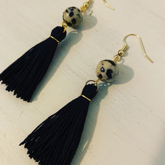 Dalmatian Jasper Tassel Earrings - Picture 3 of 4